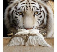 Wall Mural Tiere Weißer Tiger Photo Wallpaper Non-Woven 400x280 cm Wallpaper Roll Mural Wallcoverings for Bedroom Living Room TV Backdrop, Grau