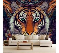 Wall Mural Tiger Non-Woven 200x140cm Photo Wallpaper 3D Effect Plants Vines Tiger Wallpaper Mural Animals Artwork Background Wall Stickers for Living Room Kids Bedroom