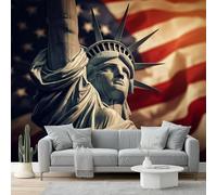 Wall Mural Traditional American Landmark Statue of Liberty Retro Print Photo Wallpaper 300 x 210 cm Non-Woven Premium Wall Mural for Living Room Kids Bedroom Decoration Poster Gray Red and White