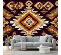 Wall Mural Traditional Bohemian Geometric Pattern Retro Print Photo Wallpaper 400 x 280 cm Non-Woven Premium Wall Mural for Living Room Kids Bedroom Decoration Poster Brown Orange