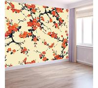 Wall Mural Traditional Chinese Style Photo Wallpaper Mural 500 x 280 cm, Vintage Branches Flowers Photo Wall Art Decor Poster Wallpaper for Living Room Bedroom Office and Kids Room, Easy to Install