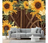 Wall Mural Traditional Country Floral Art Vintage Flowers Print Photo Wallpaper 200 x 140 cm Non-Woven Premium Wall Mural for Living Room Kids Bedroom Decoration Poster Yellow Brown