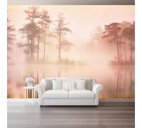 Wall Mural Traditional Forest Mist Silence Photo Wallpaper 118.1" x 82.7" Non-Woven Premium Wall Mural for Living Room Kids Bedroom Decoration Poster Pink Brown Warm Color