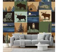 Wall Mural Traditional Outdoor Adventure Forest Scenery Elk Print Photo Wallpaper 350 x 256 cm Non-Woven Premium Wall Mural for Living Room Kids Bedroom Decoration Poster Blue Green