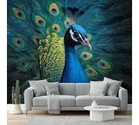 Wall Mural Traditional Realistic Animals Peacock Print Photo Wallpaper 200 x 140 cm Non-Woven Premium Wall Mural for Living Room Kids Bedroom Decoration Poster Blue Green