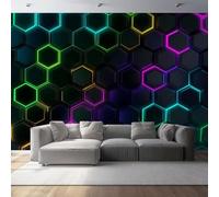 Wall Mural Traditional Rhombus Geometric Neon Style Photo 157.5" x 110.2" Non-Woven Premium Wall Mural for Living Room Kids Bedroom Decoration Poster Colorful Cool