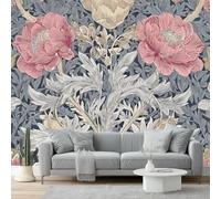 Wall Mural Traditional William Morris Style Floral Photo Wallpaper 200 x 140 cm Non-Woven Premium Wall Mural for Living Room Kids Bedroom Decoration Poster Blue Pink