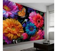 Wall Mural Tropical Plants Flowers Butterflies Photo Wallpaper 400W x 280H cm, Victorian Non-Woven Mural Wall Art Decoration Poster Picture Design - Wallpaper Modern for Kids Room Living Room Bedroom