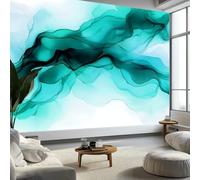 Wall Mural Turquoise Non-Woven Feature Wallpaper Abstract Art Alcohol Ink Theme Poster Art Large Mural, for Living Room Bedroom Office, Wall Decoration 350x256 cm