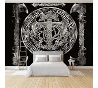Wall Mural Viking Axe Shield 350x256 cm Photo Wallpaper, 3D Print Non-Woven Mural Wallpaper, for Living Room Bedroom Kids Room TV Sofa Background Family Wall Decor