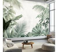 Wall Mural Vintage Tropical Palm Leaves Sage Green Photo Wallpaper Non-Woven 300x210 cm Wallpaper Roll Mural Wallcoverings for Bedroom Living Room TV Backdrop, Cream