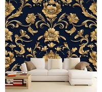 Wall Mural Vintage Victorian Floral Print Photo Wallpaper Mural, Non-Woven Wall Mural Decoration Poster Picture Design Modern 157.48" x 110.24"(W x H), Mural for Living Room Kids Bedroom Gold Black
