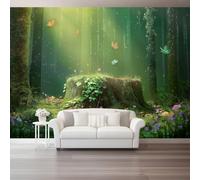 Wall Mural Wallpaper 350 x 256(WxH) - Panoramic Fantasy Rainforest Secret Realm Design in Green,Non-Woven Textured Photo Wallpaper for Living Room and Bedroom Accent Wall