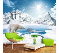 Wall Mural Wallpaper, 3D Animal Polar Bear 200(W) X150(H) Cm Self-Adhesive Peel and Stick Wallpaper for Living Room Bedroom Tv Background Office Restaurant Motif Room Wall Stickers-5616206