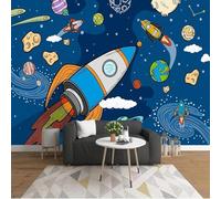 Wall Mural Wallpaper, 3D Cartoon Cosmic Space Rocket 300(W) X210(H) Cm Self-Adhesive Peel and Stick Wallpaper for Living Room Bedroom Tv Background Office Restaurant Motif Room Wall Ar-4676145