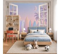 Wall Mural Wallpaper 3D Dream Surfboard Beach Tropical Resort Landscape, 3D Premium Non-Woven Pastel Color Art Photo Wallpaper For Living Room Bedroom Children'S Room Wall Decor 250X175Cm (W X H)