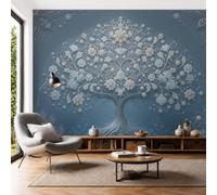 Wall Mural Wallpaper 3D Flowers Tree Of Life Relief Fantasy Botanical Art, 3D Premium Non-Woven Blue-Gray Art Photo Wallpaper For Living Room Bedroom Children'S Room Wall Decor 250X175Cm (W X H)