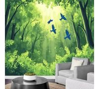 Wall Mural Wallpaper 3D Green Forest 300x240cm,Boho Abstract Landscape Photo Wallpaper Silk Cloth Wall Art for Living Room Bedroom