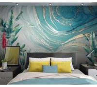 Wall Mural Wallpaper 3D Modern Nordic Blue Marble 130x80cm,Banana Leaves Tropical Rainforest Photo Wallpaper Silk Cloth Wall Art for Living Room Bedroom