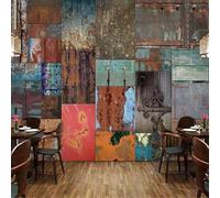 Wall Mural Wallpaper, 3D Retro Patchwork Iron Rust 300(W) X210(H) Cm Self-Adhesive Peel and Stick Wallpaper for Living Room Bedroom Tv Background Office Restaurant Motif Room Wall Art-6286752
