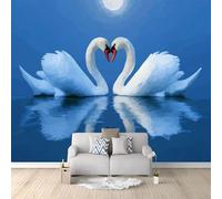 Wall Mural Wallpaper, Animal Minimalist White Swan Theme Non-Woven Wallpaper, Blue 3D Effect Art Wall Murals for Bedroom Living Room Office Decor, 98.4" x 68.8" Photo Mural