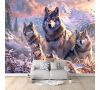 Wall Mural Wallpaper Animals Snow Mountain Wolf Pack Pattern Wall Decor for Living Room Bedroom Colorful Background Print Wallpaper Mural for Children's Room Office Non-Woven Wallpaper 300 x 210 cm