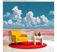 Wall Mural Wallpaper Anime Style Beach 300 x 210 cm Non-Woven Panoramic Custom Photo Wallpaper Poster for Living Room Children's Room & Corridor Bedroom - Blue Sky Clouds Grass Desert Horizon