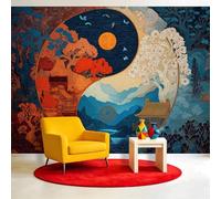 Wall Mural Wallpaper Chinese Abstract 350 x 256 cm Non-Woven Panoramic Custom Photo Wallpaper Poster for Living Room Children's Room & Corridor Bedroom - Tai Chi Eight Diagrams Trees Pavilion