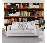 Wall Mural Wallpaper Cute Animal Cat Love Murals Contemporary Art Wallpaper for Living Room Bedroom Decor 500x317cm(W x H) Modern Vintage Books Cat Wall Artwork (Not Self-Adhesive)