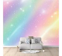 Wall Mural Wallpaper Fantasy Rainbow Stars Pattern Wall Decor for Living Room Bedroom Light Pink Background Print Wallpaper Mural for Children's Room Office Wall Non-Woven Wallpaper 200 x 140 cm