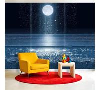 Wall Mural Wallpaper Fantasy Starry Sky 350 x 256 cm Non-Woven Panoramic Custom Photo Wallpaper Poster for Living Room Children's Room & Corridor Bedroom - Moon Beach Horizon Night View