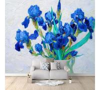 Wall Mural Wallpaper Impressionist Classic Iris Oil Painting Texture 200 x 140 cm Premium Non-Woven Wall Paper Decor, White Photo Art for Bedroom Hallway, Living Room Lounge (Not Self-Adhesive)