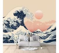 Wall Mural Wallpaper Japanese Style Waves Painting Pattern Wall Decor for Living Room Bedroom Cream Background Print Wallpaper Mural for Children's Room Office wall Non-Woven Wallpaper 200 x 140 cm