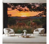 Wall Mural Wallpaper Jungle Animal Deer (Sunset) Murals Contemporary Art Wallpaper for Living Room Bedroom Decor 150x105cm(W x H) Modern Natural Jungle Scenery Wall Artwork (Not Self-Adhesive)
