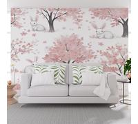 Wall Mural Wallpaper Jungle Animal Rabbit Red Murals Contemporary Art Wallpaper for Living Room Bedroom Decor 250x175cm(W x H) Modern Plants Floral Trees Wall Artwork (Not Self-Adhesive)