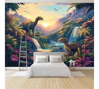 Wall Mural Wallpaper Landscape Dinosaurs Fantasy 200 x 140 cm Murals Non-Woven 3D Art Photo Wallpaper Modern Decoration Living Room Bedroom Restaurant Background Paintings Colorful