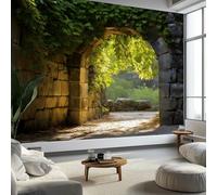 Wall Mural Wallpaper Magical Stone Arch Garden Ivy Wall Decor for Living Room Bedroom, Dark Green Non-Woven Mural for Children's Room Office Photo Paper Poster 400 x 280 cm