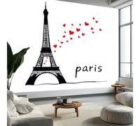 Wall Mural Wallpaper Minimalist Hand Drawn Heart Eiffel Tower Wall Decor for Living Room Bedroom, White Non-Woven Mural for Children's Room Office Photo Paper Poster 350 x 256 cm