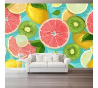 Wall Mural Wallpaper Modern Illustrative Style 250x175cm, Multicolour | Summer Plant Green Leaf Fruit Slice Art Photo Wallpaper for Living Room Bedroom Children's Room Home Wall Decor