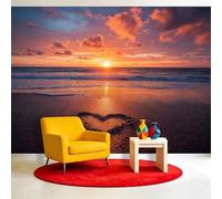Wall Mural Wallpaper Natural Landscape Sunset 200 x 140 cm Non-Woven Panoramic Custom Photo Wallpaper Poster for Living Room Children's Room & Corridor Bedroom - Ocean Heart Beach Horizon