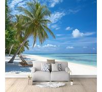 Wall Mural Wallpaper Nature Beach Palm Trees Pattern Wall Decor for Living Room Bedroom Blue Background Print Wallpaper Mural for Children's Room Office wall Non-Woven Wallpaper 250 x 175 cm