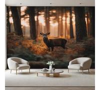 Wall Mural Wallpaper Nature Jungle Animals Deer Murals Contemporary Art Wallpaper for Living Room Bedroom Decor 200x140cm(W x H) Modern Deer and Landscape Animals Wall Artwork (Not Self-Adhesive)