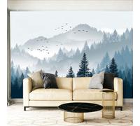 Wall Mural Wallpaper Nature Misty Forest Birds Trees Grey Theme Photo Wallpaper Non-Woven Wall Mural Poster for Living Room Bedroom Corridor TV Background Wall Decor Murals, 300 x 210 cm