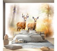 Wall Mural Wallpaper Pattern Watercolor Forest Grass Deer, Colorful Non-Woven Photo Wallpaper for Bedroom Living Room Hallway Home Decor - 350 x 256 cm Large 3D Poster Mural Wall Background Decor