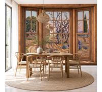 Wall Mural Wallpaper Provençal Countryside Window View Grassland Dead Tree Hut, 3D Premium Non-Woven Brown Art Photo Wallpaper For Living Room Bedroom Children'S Room Wall Decor 200X140Cm (W X H)