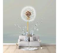 Wall Mural Wallpaper Realistic Modern Creative Dandelion Water Splash 300 x 210 cm Large Grey Wallcovering for Living Room & Bedroom, Non-Self-Adhesive Home Decor