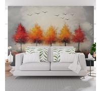Wall Mural Wallpaper Shabby Chic Autumn Jungle Murals Contemporary Art Wallpaper for Living Room Bedroom Decor 250x175cm(W x H) Modern Painted Jungle Scenery Wall Artwork (Not Self-Adhesive)