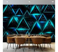 Wall Mural Wallpaper, Simple Blue Triangles Theme Non-Woven Wallpaper, Black 3D Effect Art Wall Murals for Bedroom Living Room Office Decor, 118.1" x 82.7" Photo Mural