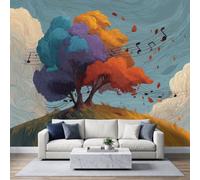 Wall Mural Wallpaper Tree Canopy Musical Notes, Non-Woven Fantasy Abstract Photo Wallpaper 200 x 140 cm Bedroom Living Room Decoration Poster Children's Room Corridor