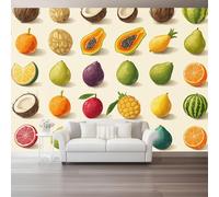 Wall Mural Wallpaper Tropical Holiday Style 300x210cm, Multicolour | Summer Fruit Papaya Mango Art Photo Wallpaper for Living Room Bedroom Children's Room Home Wall Decor